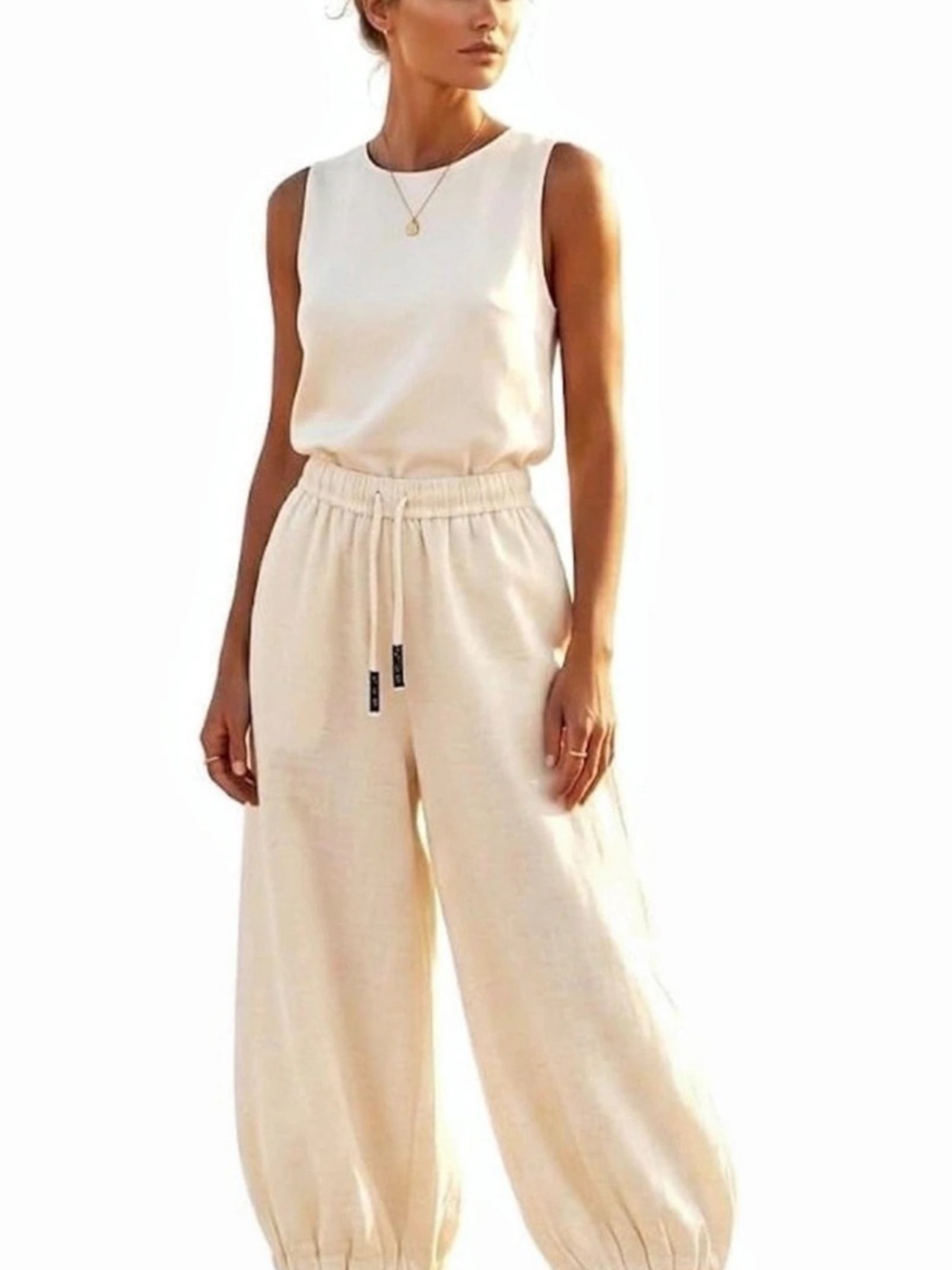 Linen Harem Pants - Elastic Waistband